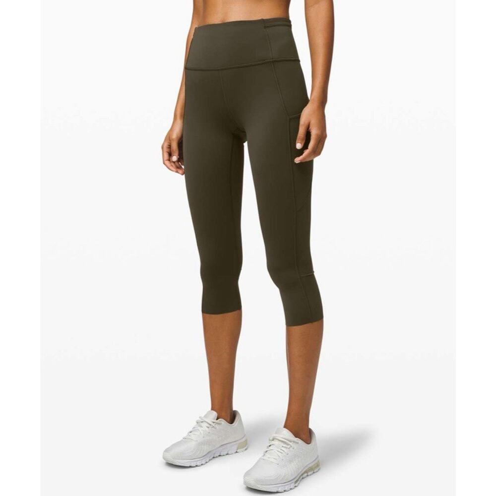 Lululemon Fast Free Crop II 19" Dark Olive Green‎ Size 8 Leggings W6BCUS